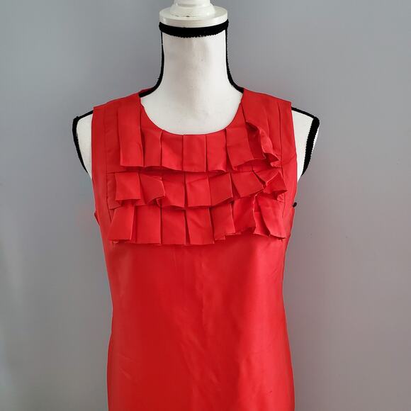 Just Taylor 100% Silk Sleeveless Ruffle Shift Dress Red 4 - Picture 4 of 7
